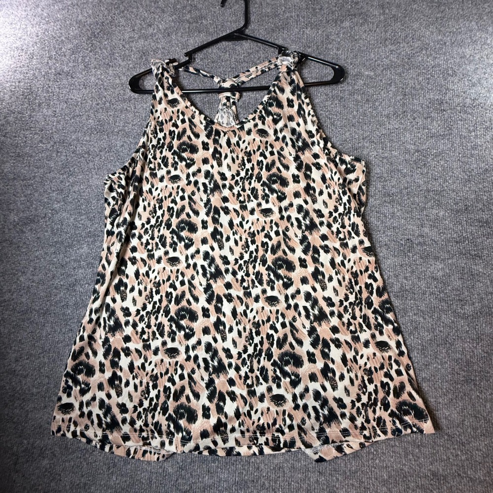 Moon Nite Womens 2X Leopard Print Racerback Tank Top Knotted T-Back